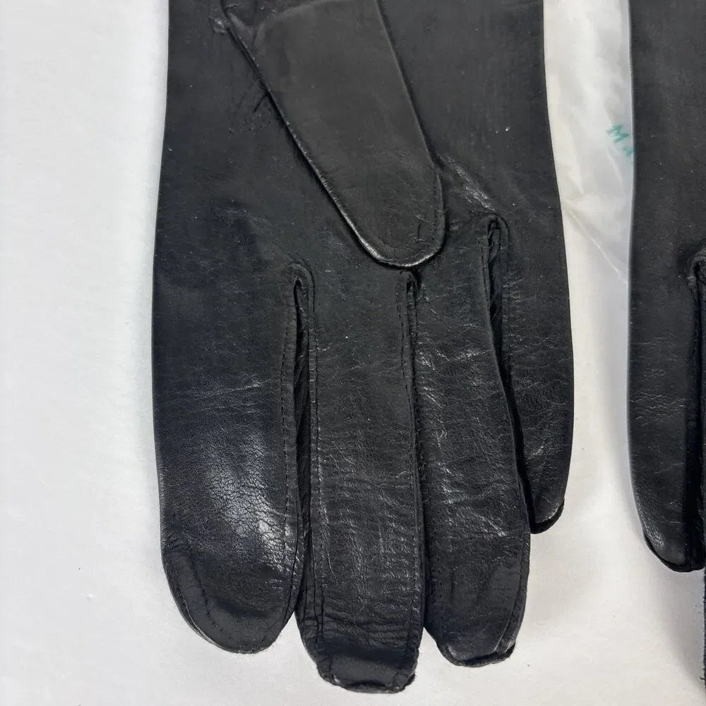 Duchess Leather Gloves Size 7 Black Made in Italy Wrist Length